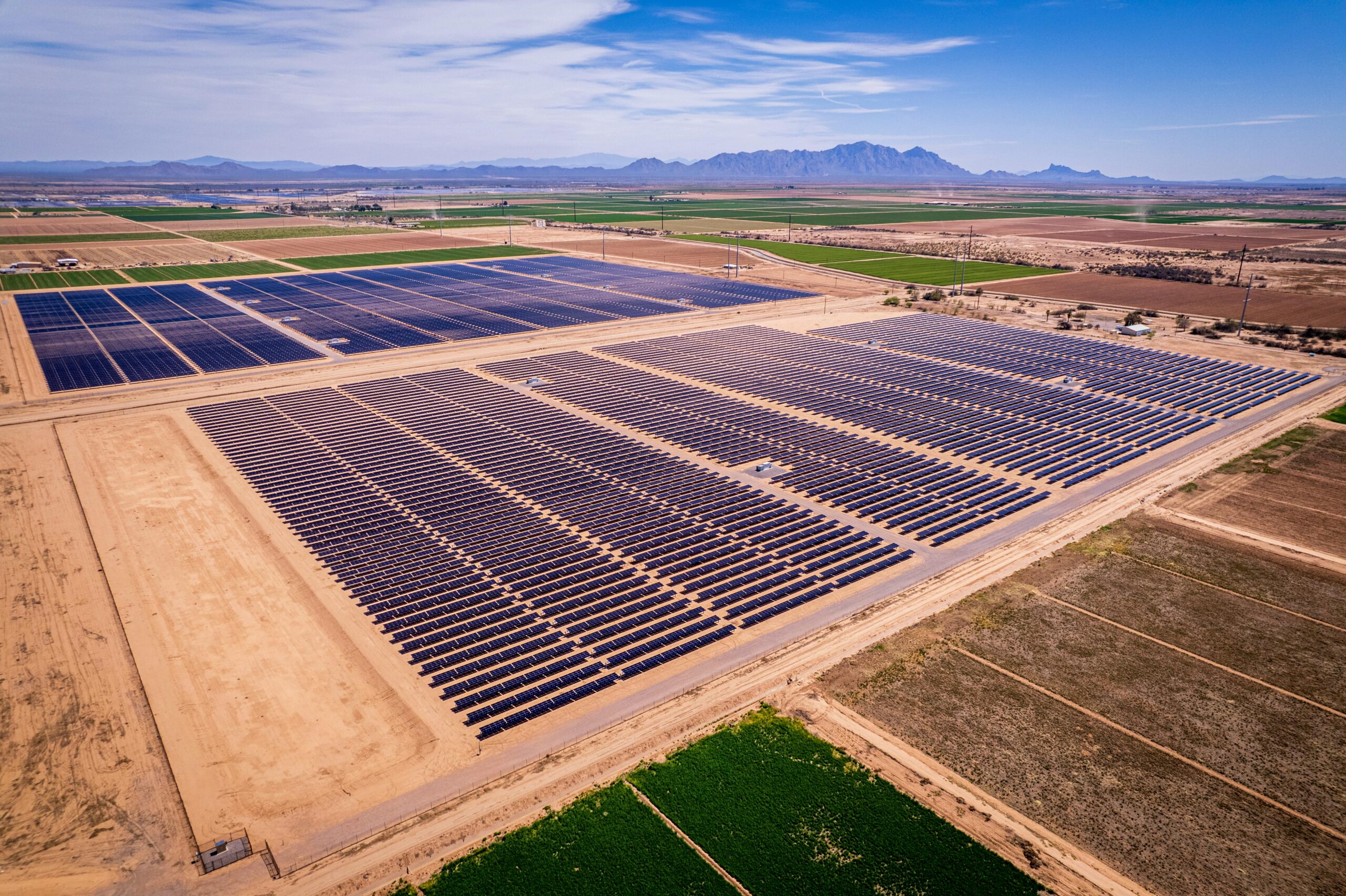 A large solar farm in Arizona showcasing renewable energy development.